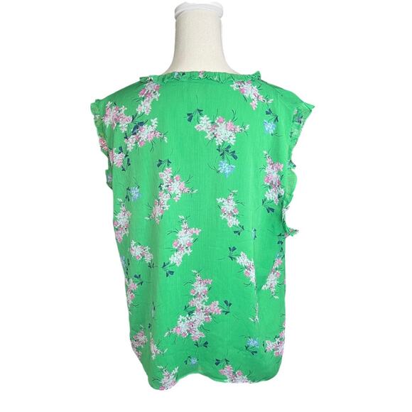 CeCe green floral blouse sleeveless with keyhole neckline professional casual - Picture 5 of 8